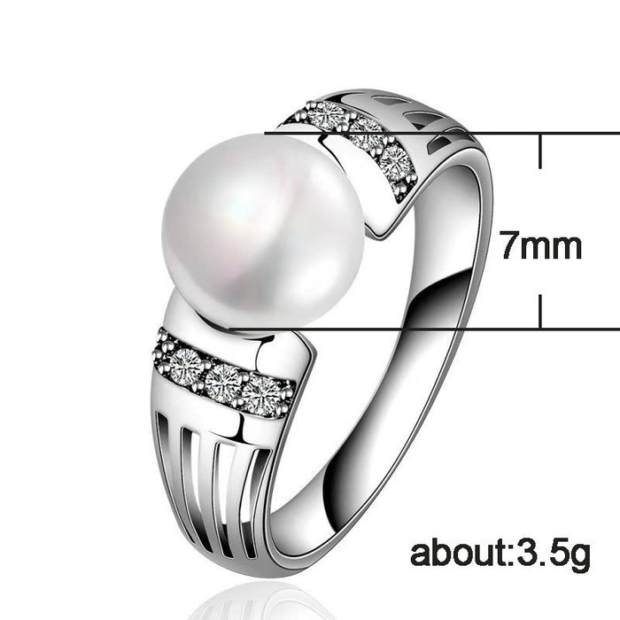 Zircon Plated White K Pearl Ring Women's Celebration Party Style