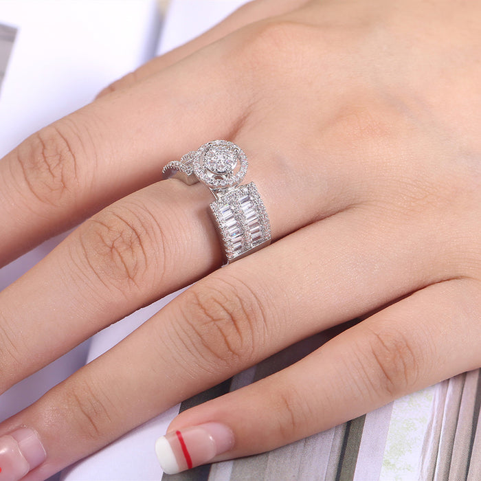 Anillo de mujer con circonitas cúbicas bañado en cobre y oro blanco, diseño de lujo