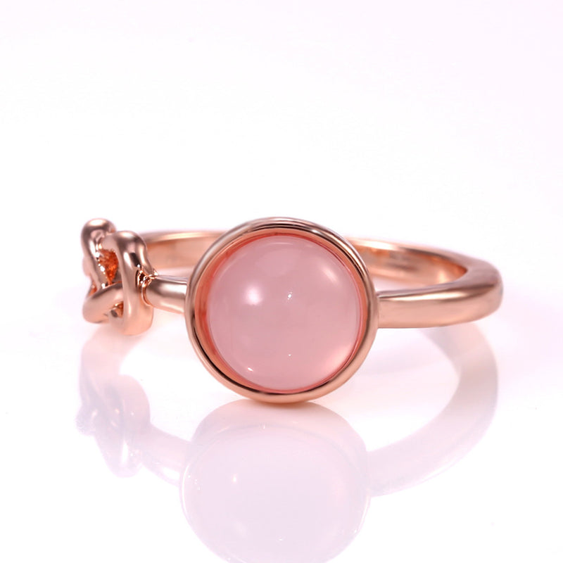 Anillo de dedo índice de mujer con piedra lunar de imitación rosa, diseño abierto de moda