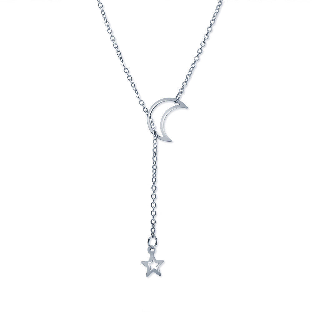 Gold and silver alloy moon and star necklace - wallojewerly 