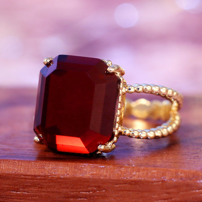 Vintage Red Square Gemstone Zirconia Women's Ring