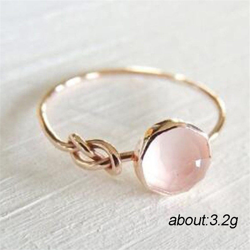 Anillo de dedo índice de mujer con piedra lunar de imitación rosa, diseño abierto de moda