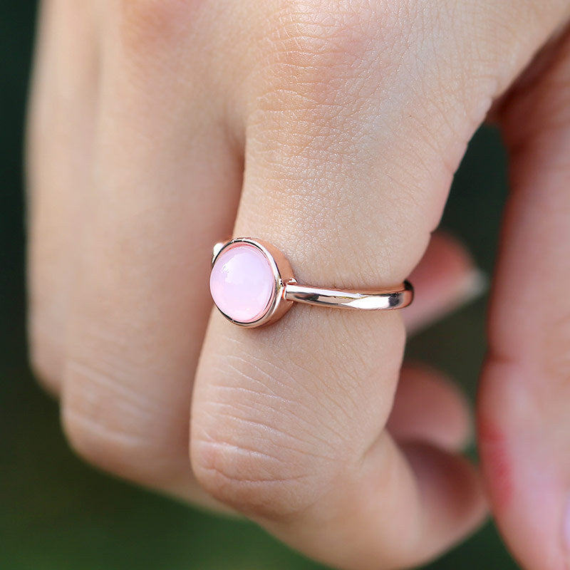Anillo de dedo índice de mujer con piedra lunar de imitación rosa, diseño abierto de moda