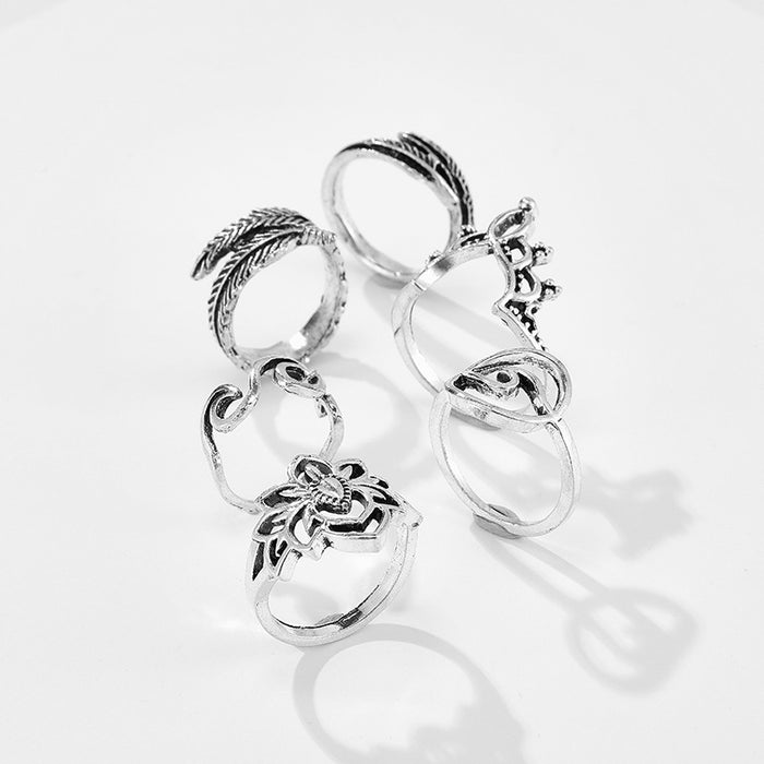 Lotus Leaf Crown Rings - 6pcs Set