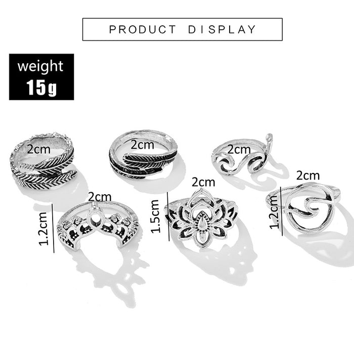 Lotus Leaf Crown Rings - 6pcs Set