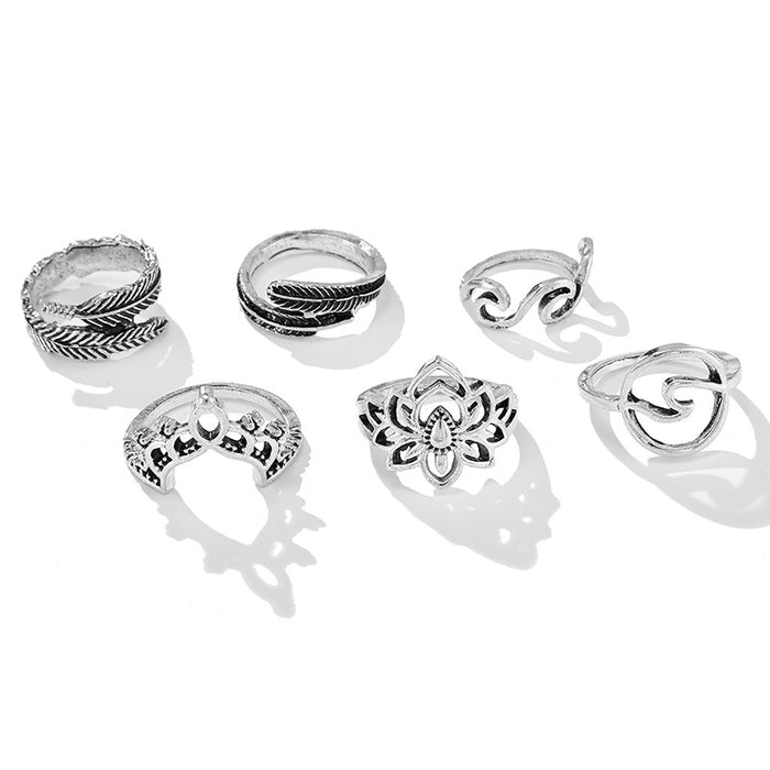 Lotus Leaf Crown Rings - 6pcs Set