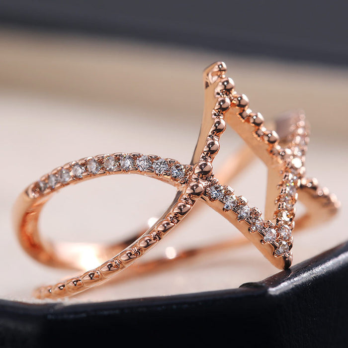 Rose gold diamond diamond line ring