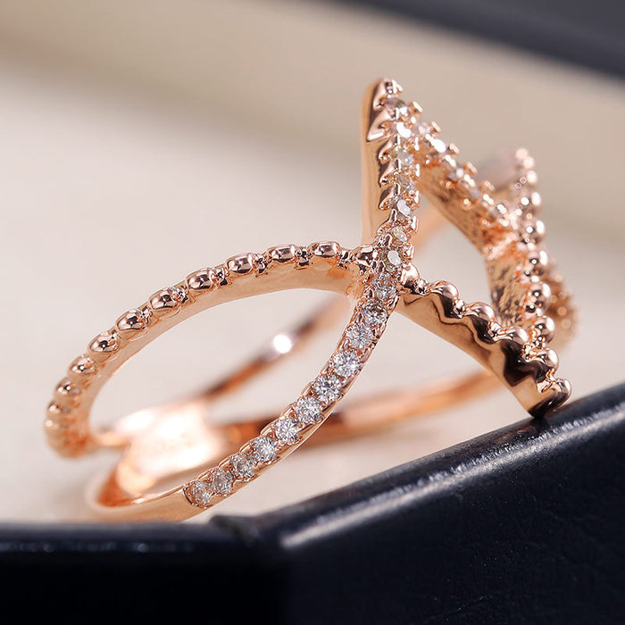 Rose gold diamond diamond line ring