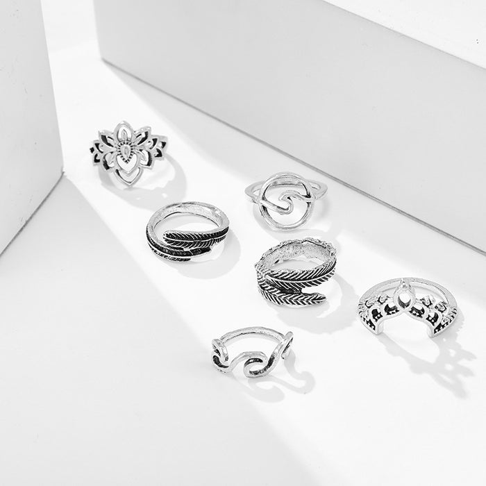 Lotus Leaf Crown Rings - 6pcs Set