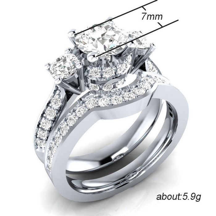 Luxury copper plated silver inlaid zircon couple ring