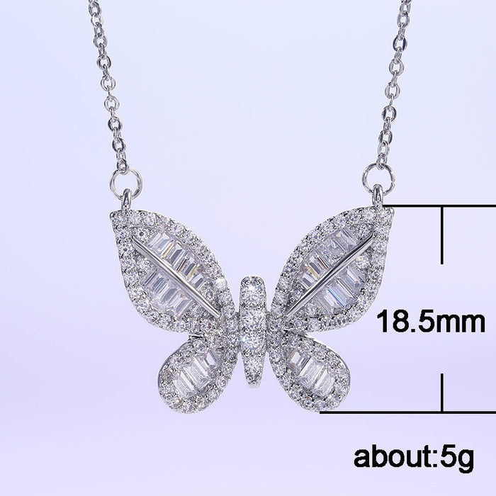 Girls' heart butterfly inlaid zircon necklace, Sweet, simple and versatile