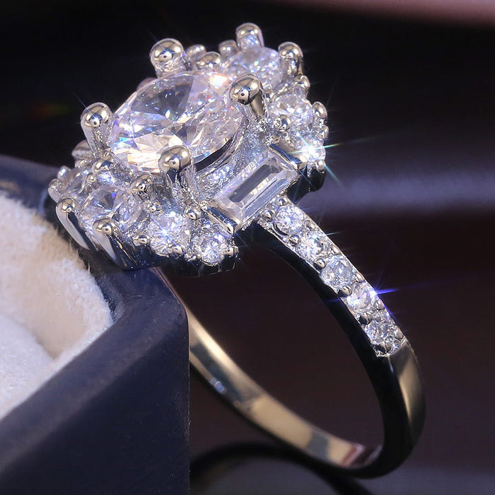 Elegante anillo de mujer con circonitas engastadas en garras, anillo de propuesta para pareja