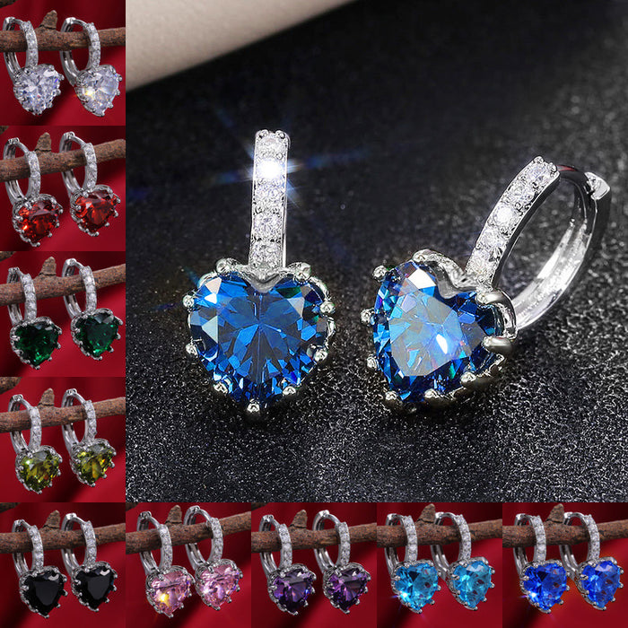 Multi-color zircon heart earrings