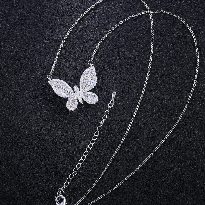 Girls' heart butterfly inlaid zircon necklace, Sweet, simple and versatile