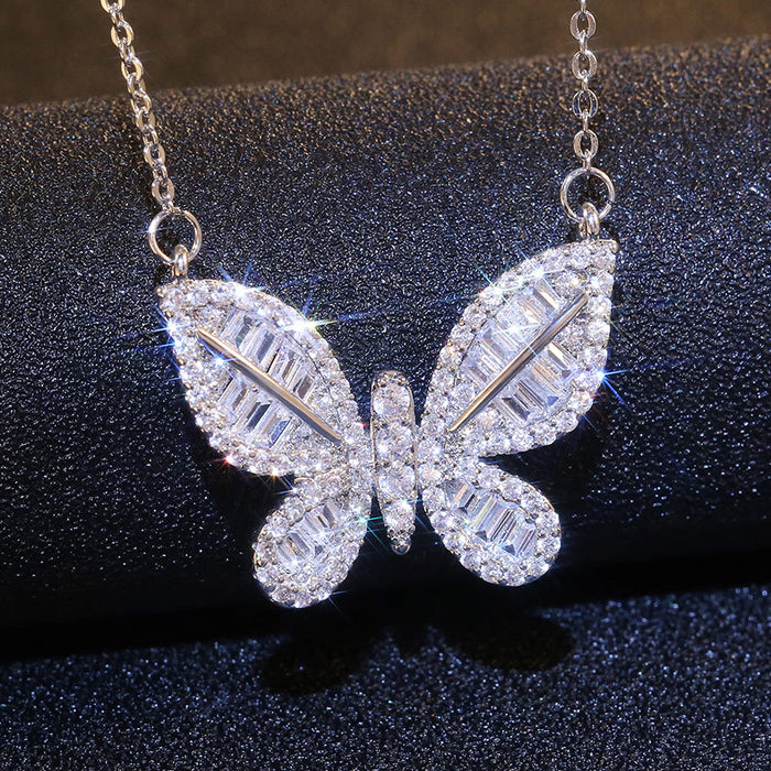 Girls' heart butterfly inlaid zircon necklace, Sweet, simple and versatile