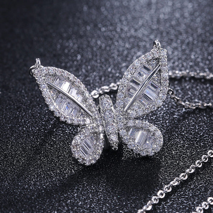 Girls' heart butterfly inlaid zircon necklace, Sweet, simple and versatile