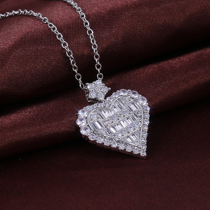 Heart-shaped full zircon T-square necklace, engagement clavicle chain