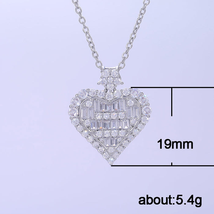 Heart-shaped full zircon T-square necklace, engagement clavicle chain