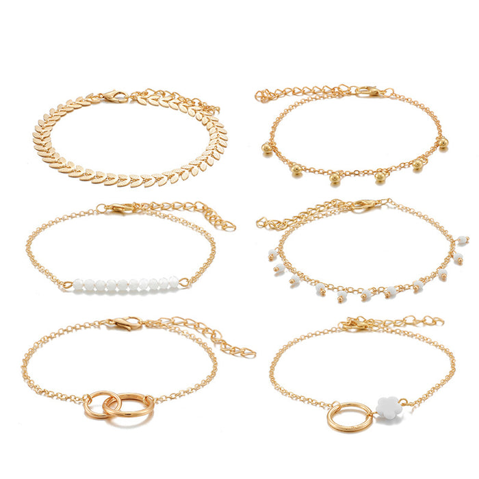 Simple Circle Bracelet Set - Six-Piece Arrow and Leaf Jewelry