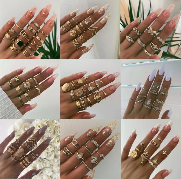 Retro Geometric Water Drop Rings - 12pcs Set