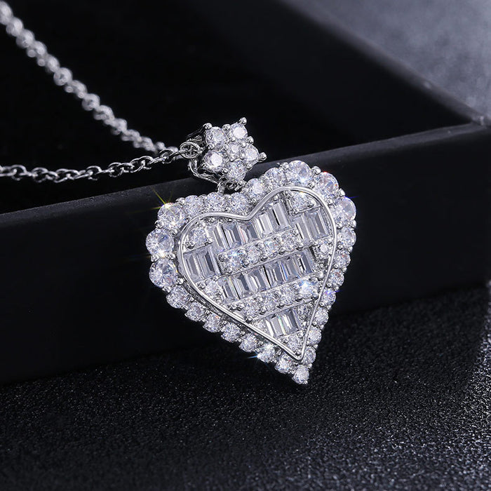 Heart-shaped full zircon T-square necklace, engagement clavicle chain