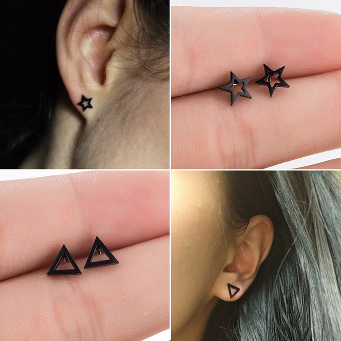 Pendientes de acero inoxidable con forma de estrella y triángulo geométricos: joyas sencillas y elegantes para mujer