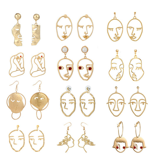 Exaggerated fun abstract face earrings imitation pearl hollow earrings design earrings