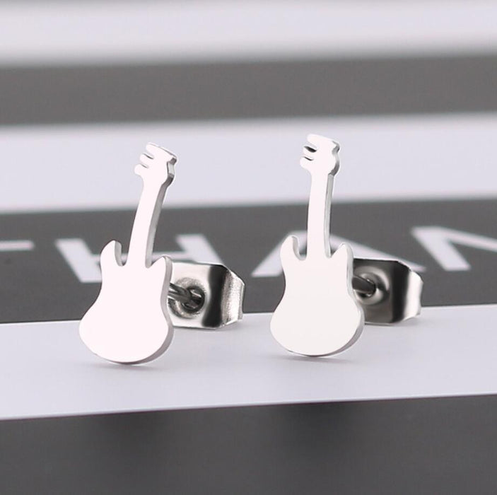 Pendientes de acero inoxidable con forma de guitarra: joyas modernas y sencillas con temática musical