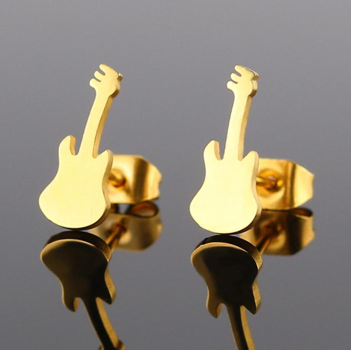 Pendientes de acero inoxidable con forma de guitarra: joyas modernas y sencillas con temática musical