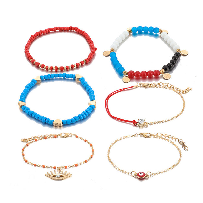 Trendy Leaf Drop Multi-Layer Anklet - Colorful Eye Heart Foot Jewelry Set