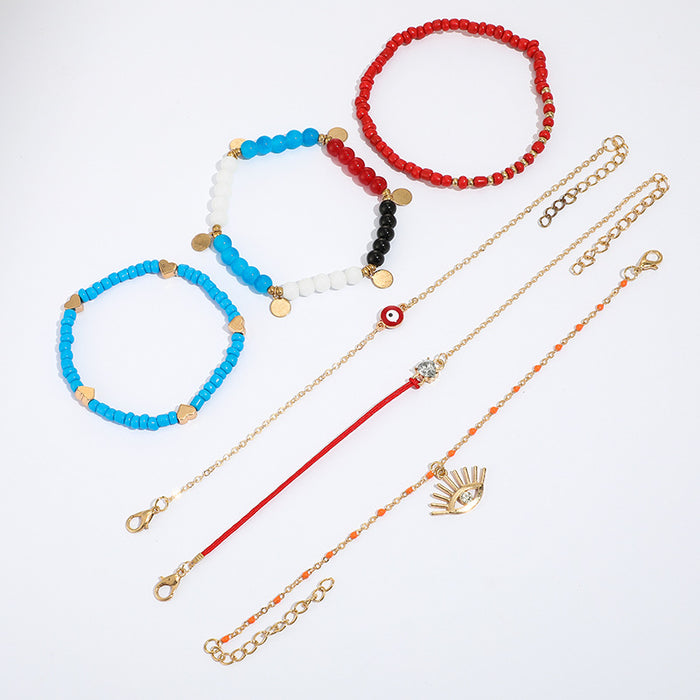 Trendy Leaf Drop Multi-Layer Anklet - Colorful Eye Heart Foot Jewelry Set