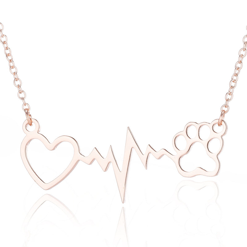 Love electrogram necklace, European and American necklace Mother's Day small animal wolf bear paw clavicle chain fashion wholesale - wallojewerly 