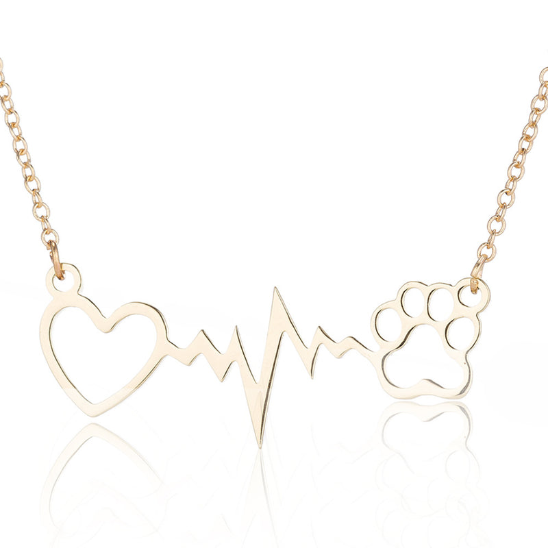 Love electrogram necklace, European and American necklace Mother's Day small animal wolf bear paw clavicle chain fashion wholesale - wallojewerly 