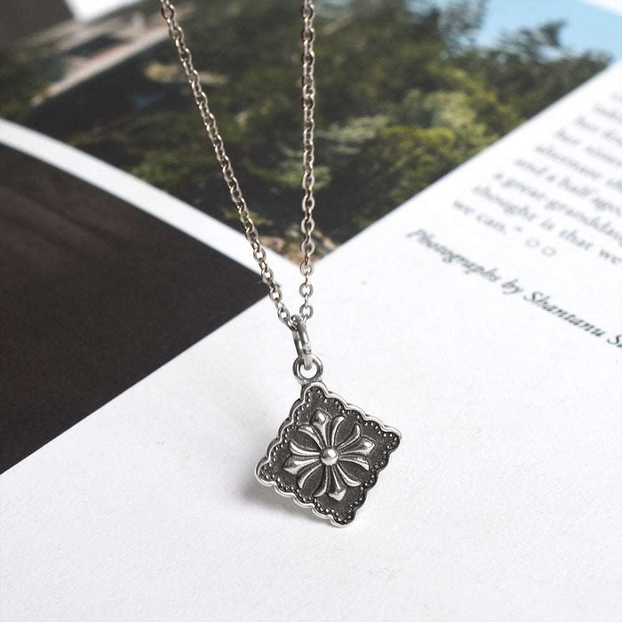 S925 Silver Cross Square Necklace