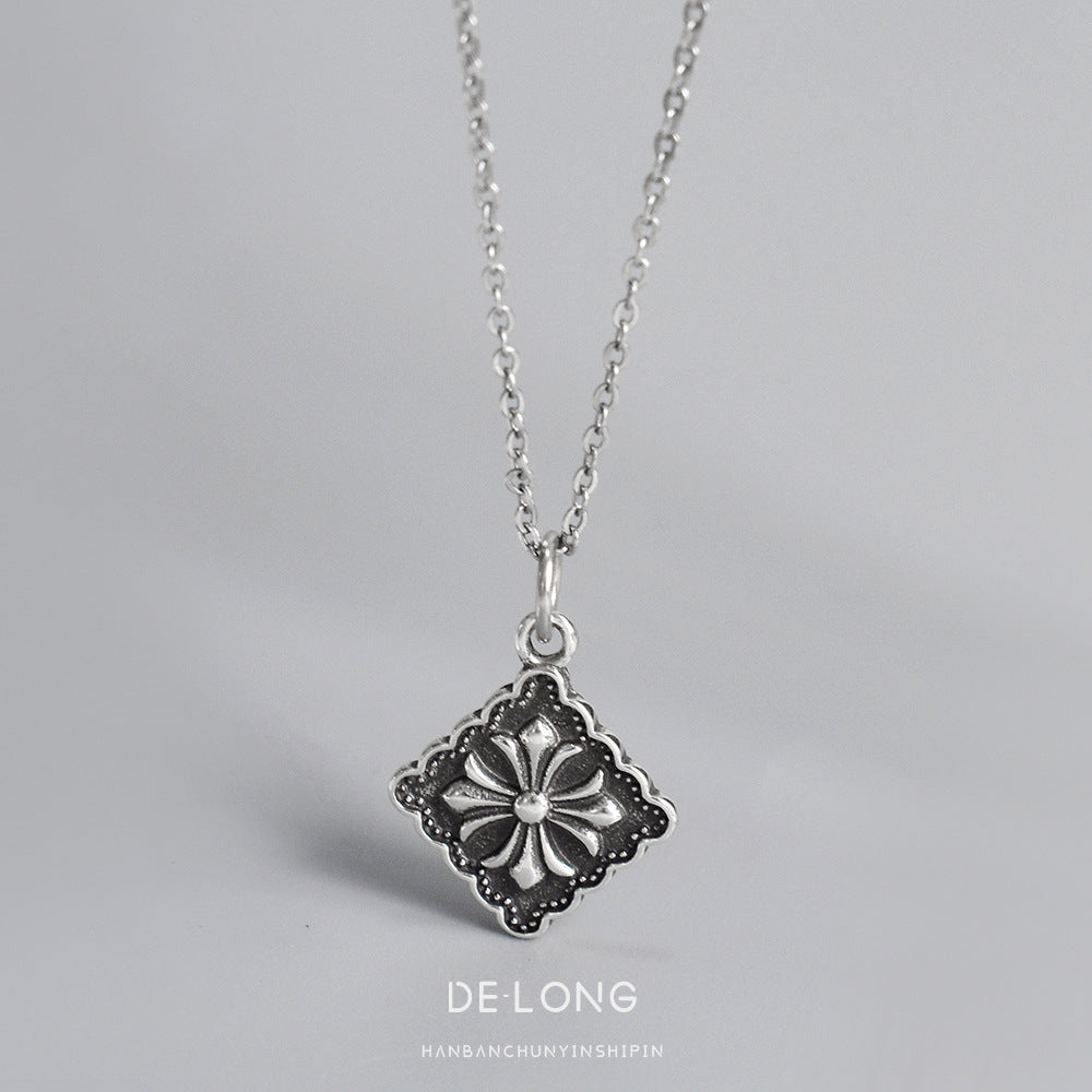 S925 Silver Cross Square Necklace - wallojewerly 