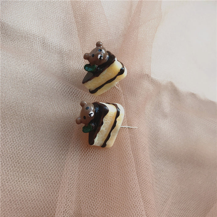 Pendientes de galleta de pastel, dulces y lindos, creativos, con clips para las orejas, sin perforaciones