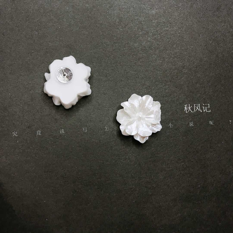 French white flower earrings S925 silver needle gentle temperament earrings - wallojewerly 