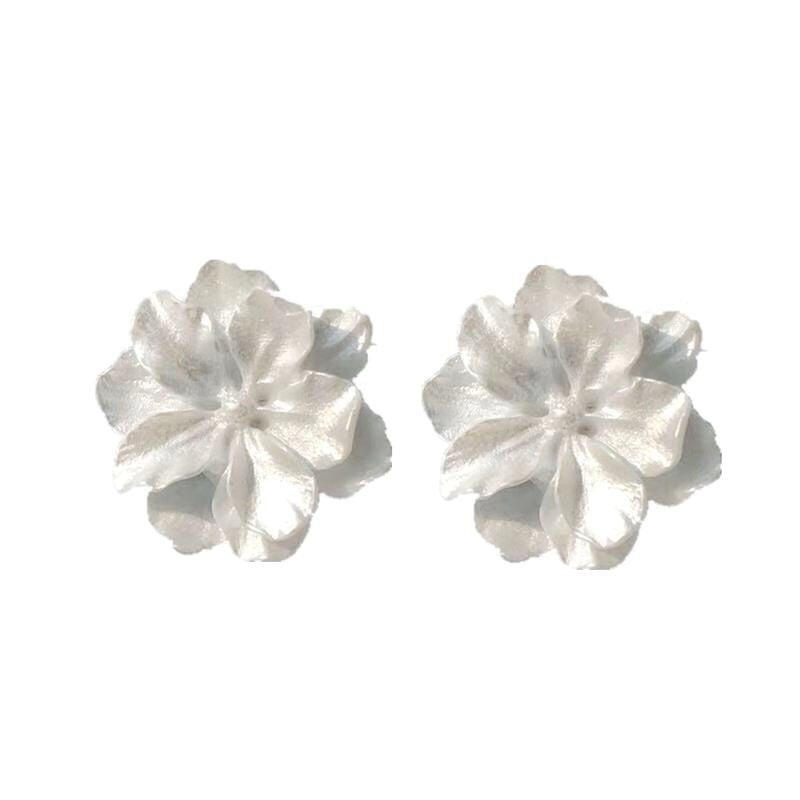 French white flower earrings S925 silver needle gentle temperament earrings - wallojewerly 