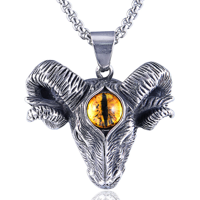 Evil eye Vintage Warcraft Sheep Head Men's Stainless Steel Necklace - wallojewerly 