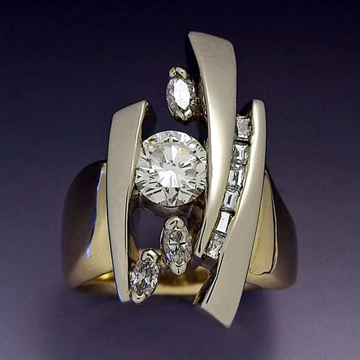 Gold geometric rings, popular European and American rings,  zircon-plated jewelry