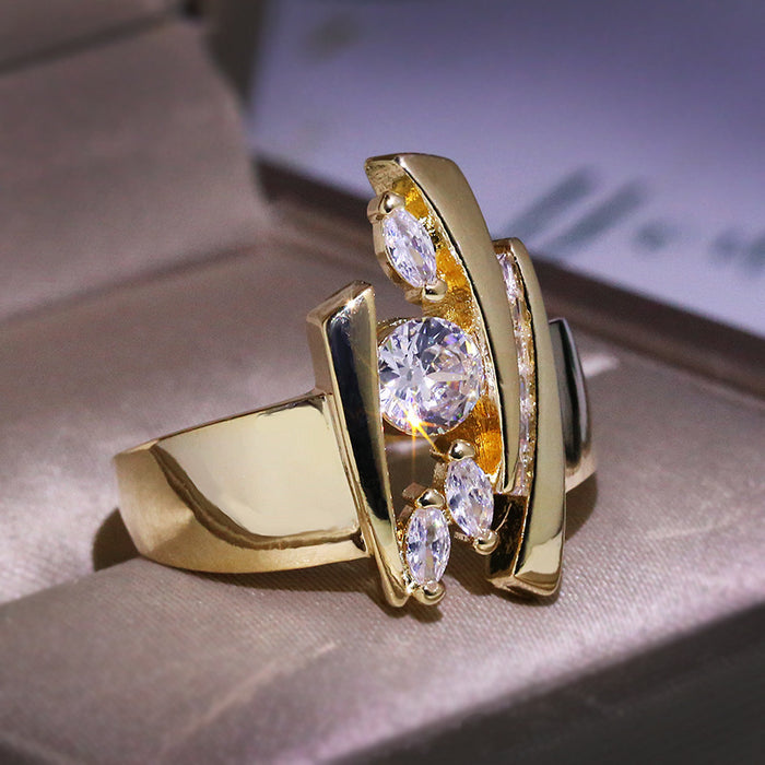 Gold geometric rings, popular European and American rings,  zircon-plated jewelry
