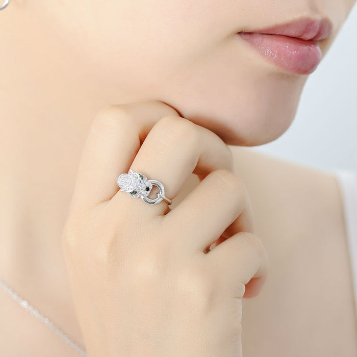 Leopard head silver plated ring for women fashion micro inlay
