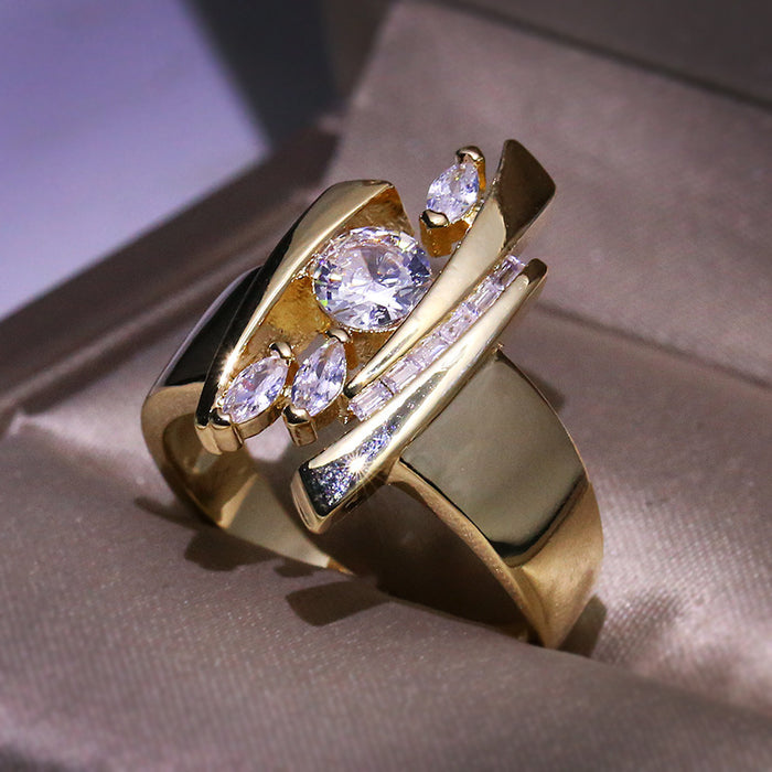 Gold geometric rings, popular European and American rings,  zircon-plated jewelry