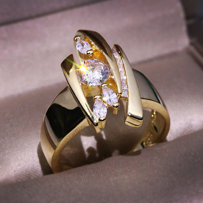 Gold geometric rings, popular European and American rings,  zircon-plated jewelry