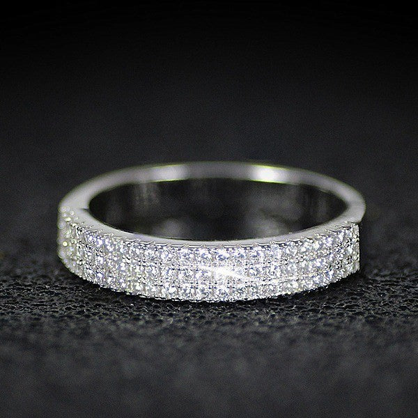 White zircon pave ring for women, daily versatile ring hand jewelry