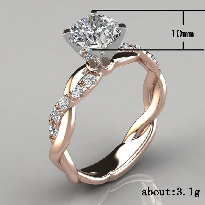 Anillo de bodas de oro rosa con diamantes cuadrados para mujer