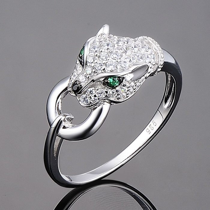 Leopard head silver plated ring for women fashion micro inlay