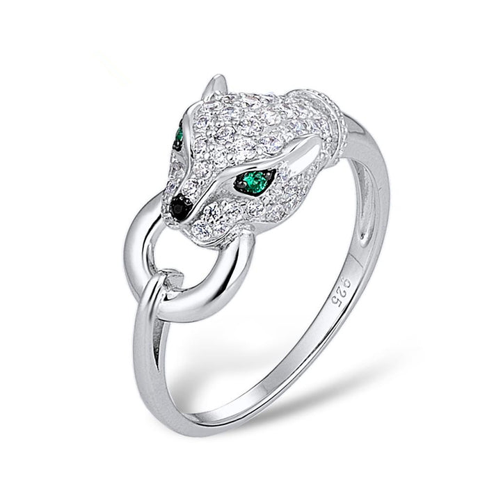 Leopard head silver plated ring for women fashion micro inlay