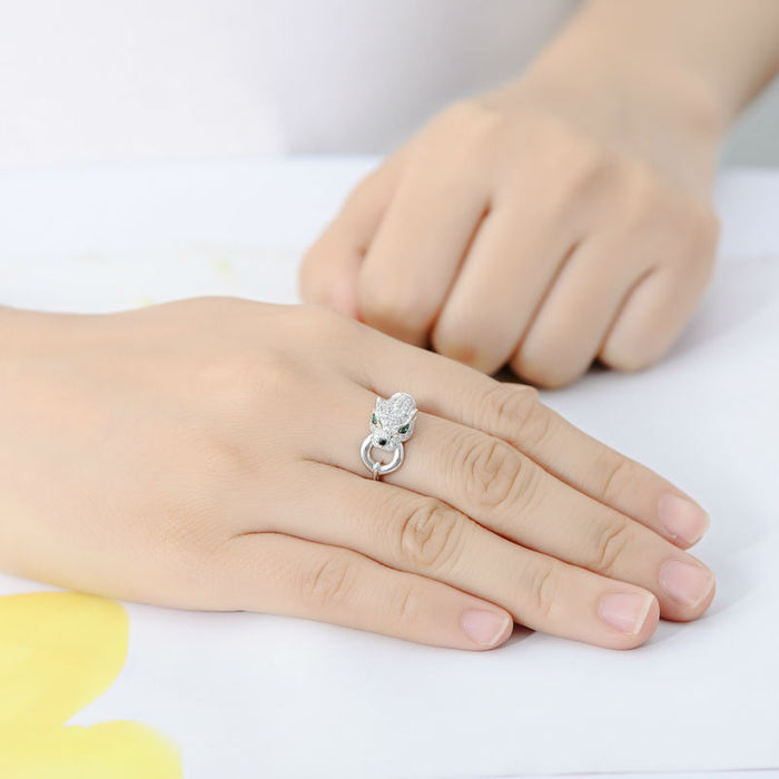 Leopard head silver plated ring for women fashion micro inlay