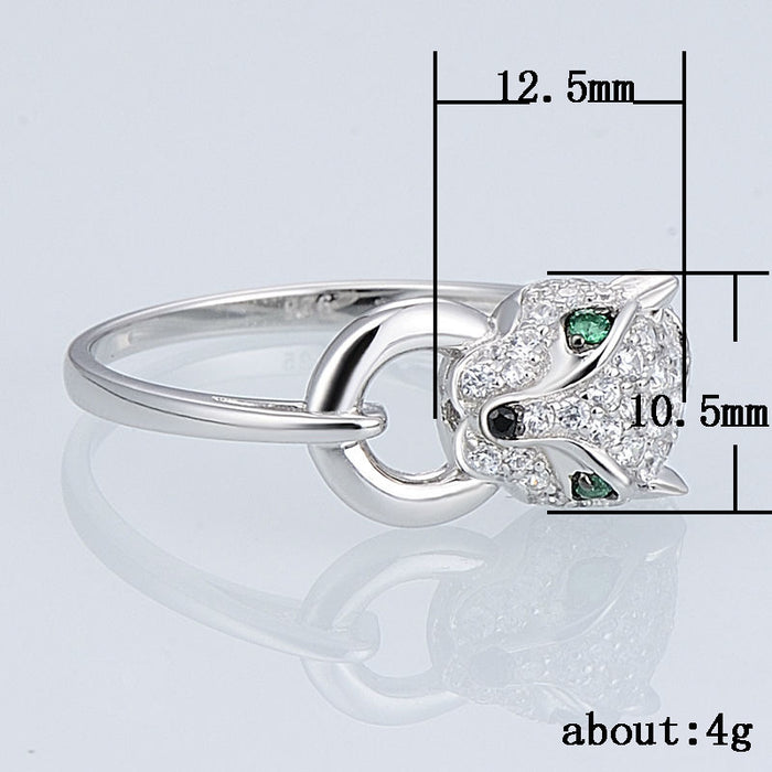 Leopard head silver plated ring for women fashion micro inlay